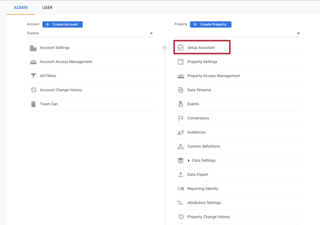 GA4 google analytics setup assistant location