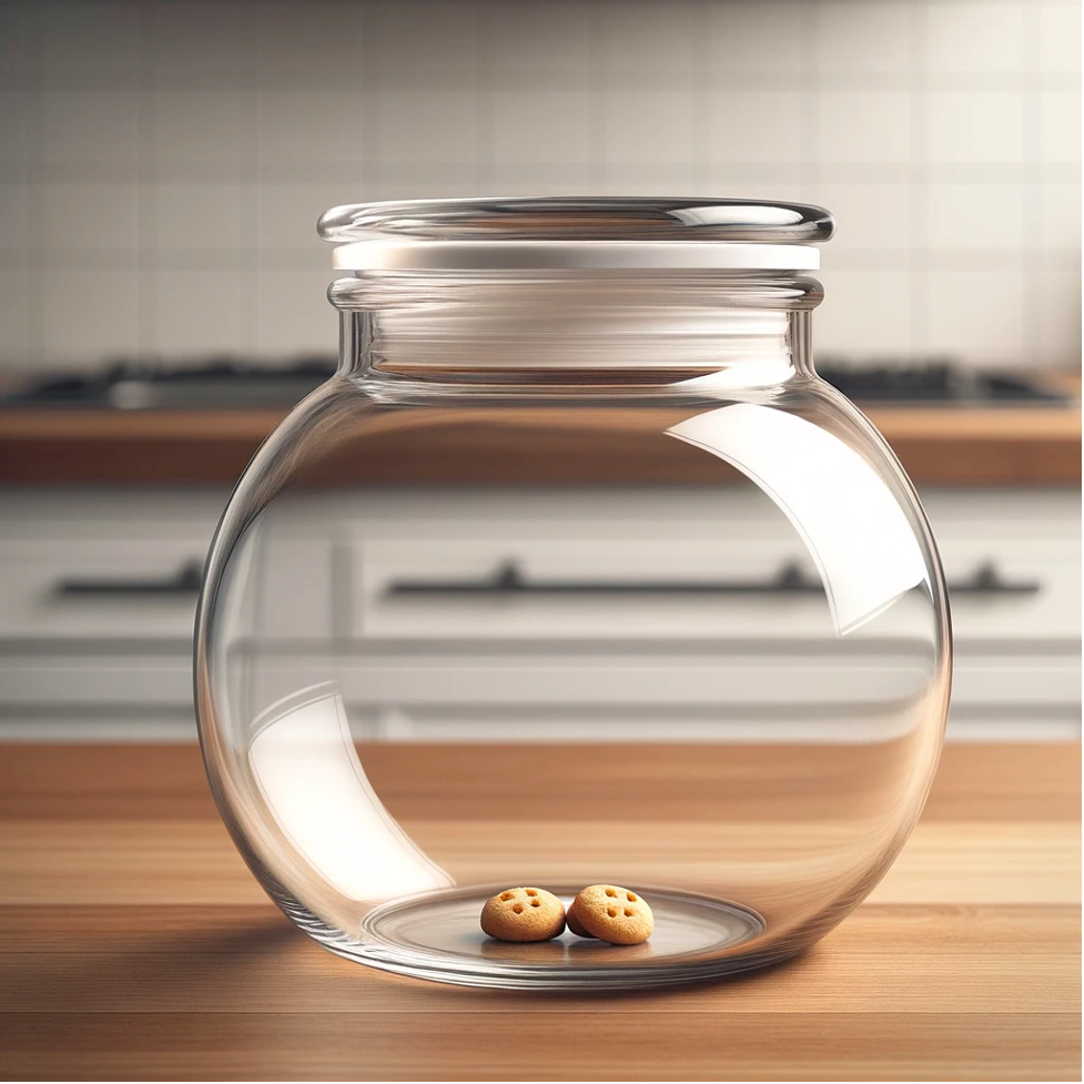 Glass jar with two cookies inside